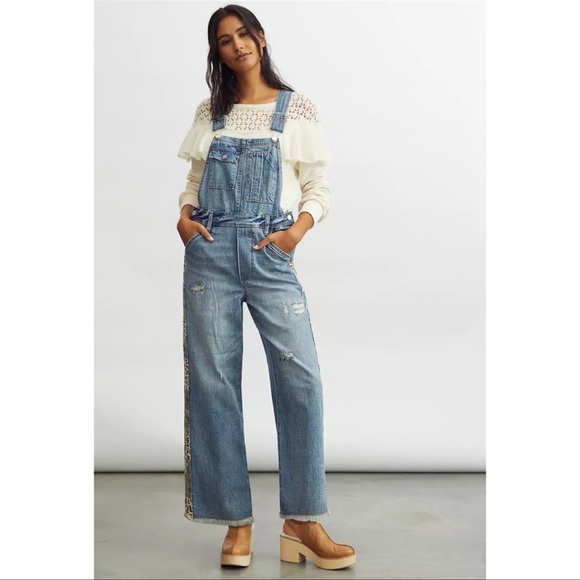 Anthropologie Pants - NWT Anthropologie Pilcro The Lex Distressed Denim Leopard Trim Overalls